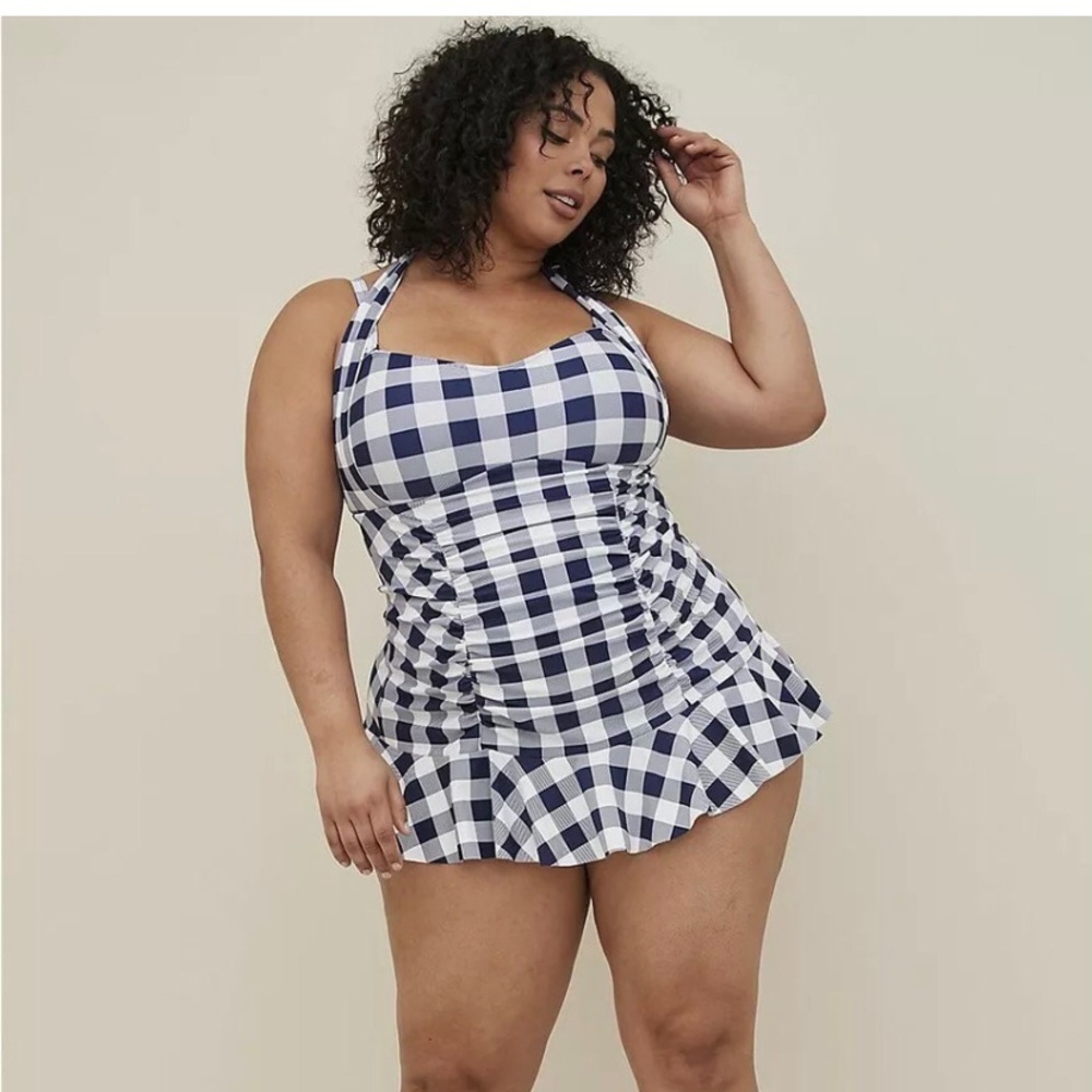 Torrid Navy Checkered One-Piece Swimsuit